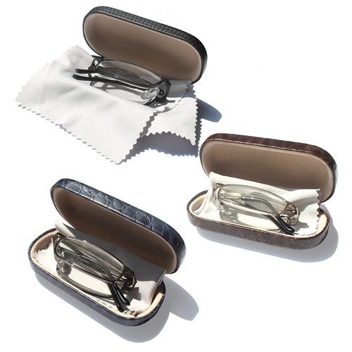 EYE ZOOM 3 Pairs Compact Rectangular Metal Folding Reading Glasses with Hard Case for Men and Women, Black, Gunmetal and Silver, 2.00