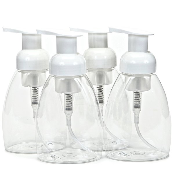 Vivaplex, 4, Clear, 8.5 oz (250 ml), Oval, Plastic Foaming Soap Dispensers, with White Pumps