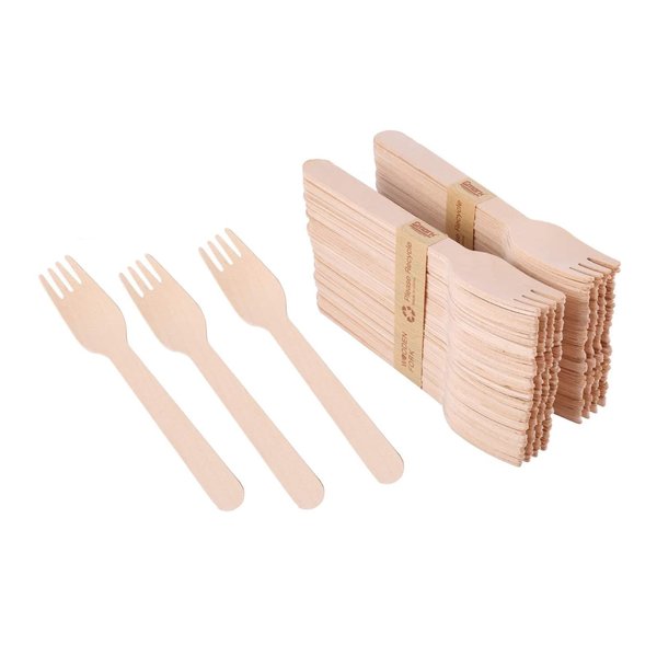 Gmark 100 ct Wooden Forks, 6.25" Length, No Plastic Earth-Friendly, Disposable Biodegradable Wooden Cutlery, Green Product (Box of 100pcs) GM1044