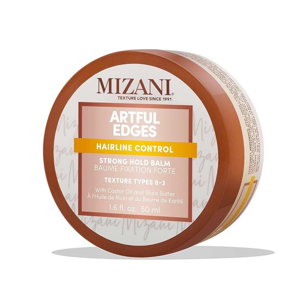 Mizani Artful Edges Edge Control Gel | Strong Hold Hair Balm | Flake-Free, No Buildup | Keeps Sleek Styles in Place | With Castor Oil & Shea Butter | For All Types | 1.6 Fl. Oz