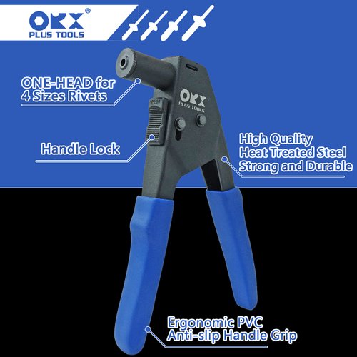ORXPLUS Tools 90∘Angle Plastic Rivet Hand Gun Kit One Hand Operation w/ 40 Sample Poly Rivets