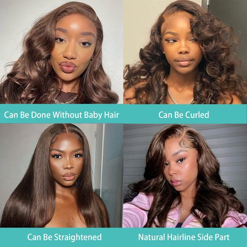 Jreitsere 24 Inch Chocolate Brown Lace Front Wigs Human Hair Body Wave #4 Colored 13x6 HD Lace Wig Lace Front Human Hair Pre Plucked with Baby Hair 180% Density