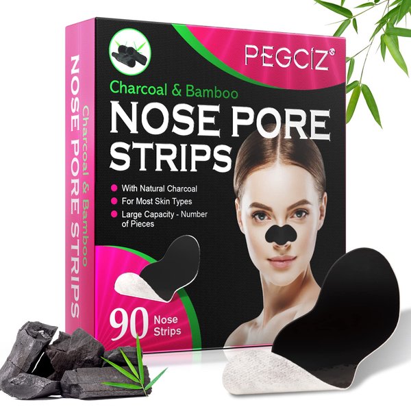 AIQIUSHA Blackhead Remover Pore Nose Strips,90PCS Deep Cleansing Nose Strips with Natural Charcoal for Instant Blackhead Removal and Pore Unclogging for Women(Red)