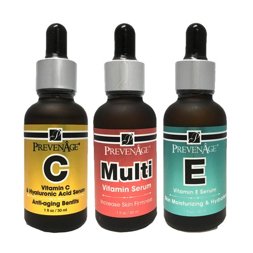 Top Vitamin Oil Set - Best 3 Serums - Vitamin C, E and Multivitamins - 1 oz by Prevenage