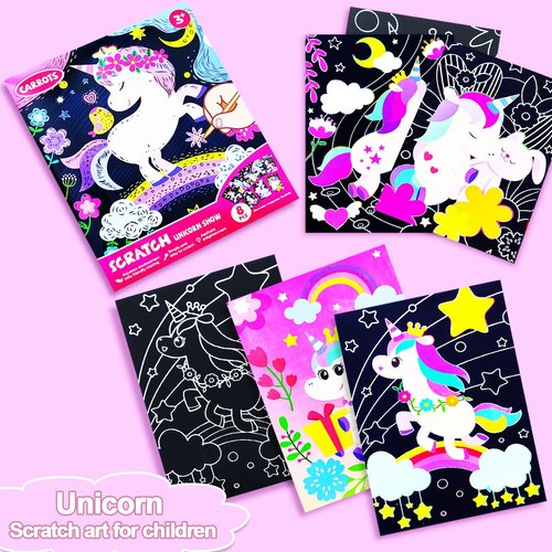 BAOXUE Scratch Art for Kids, Unicorns Black Rainbow Scratch Art Paper Set-Arts and Crafts & Supplies, DIY Activity & Party Games, Unicorn Art Gifts for Toddlers, Girls & Boys
