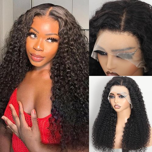 24inch Curly Lace Front Wig Human Hair 13x4 HD Lace Front Wig Human Hair 200% Density Brazilian Virgin Human Hair Wigs for Black Women Pre Plucked with Baby Hair Curly Lace Front Wig Human Hair