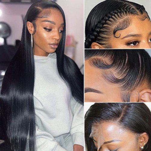 Lipai Hair Straight Lace Front Wigs Human Hair Pre Plucked 13x4 HD Transparent Lace Frontal Wigs Human Hair Natural Hairline 220% Density Glueless Brazilian Virgin Human Hair Wigs for Women 28 Inch