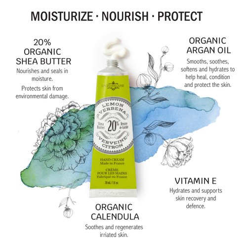 La Chatelaine 20% Shea Butter Hand Cream Travel Size, Organic Argan Oil, Moisturizing, Nourishing, Repairing, Extra-Rich Hand Lotion, Made in France, Paraben Free, 1 oz / 30ml (Lemon Verbena)
