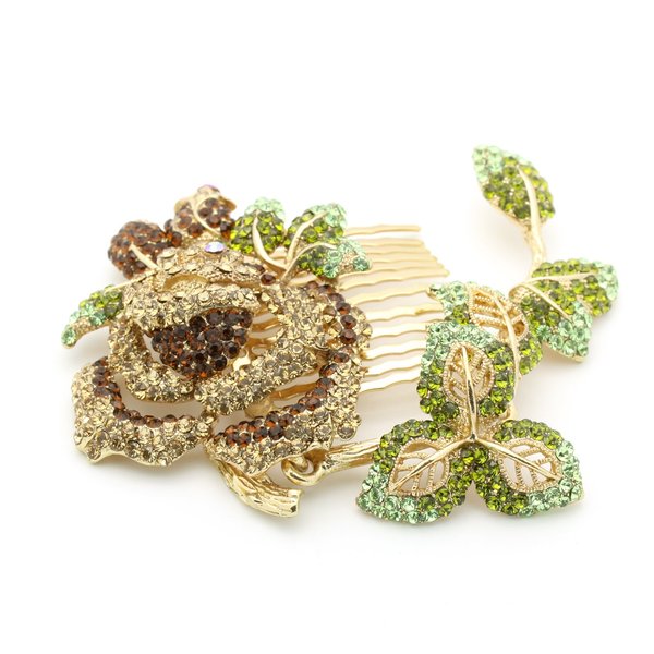 Crystal Dangle Rose Hair Comb, Light Brown