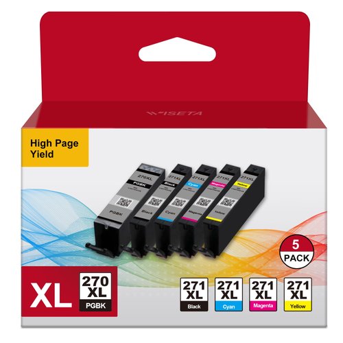PGI-270XL CLI-271XL Ink Cartridges Replacement for Canon 270 271 Ink Cartridge 5 Color to use with MG6820 MG6821 MG6822 MG5720 MG5721 MG5722 TS5020 TS6020 Printer 5Pack
