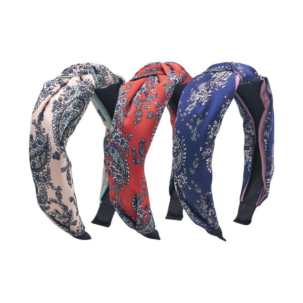 WJYX BOWS 3PCS Bandana Headbands for Women Top Knot Headband Paisley Boho Headbands Vintage Cross Knotted Headbands Twisted Knot Headbands for ladies and girls