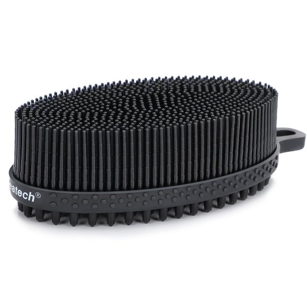 FREATECH Silicone Body Scrubber, Dual-Sided Bath Shower Body Cleansing Brush, Gently Exfoliate & Massage the Skin, Easy to Clean, More Hygienic and Long-Lasting Than Loofah, Black