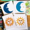 FINGERINSPIRE 4 PCS Sun Moon Stencils for Painting with Brush 5.9x5.9inch Reusable Sun Moon Face Template Hollowed Emoticon Stars Stencil Plastic Fantasy Theme Template for Floor Furniture Decoration