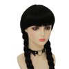 Dai Cloud Long Black Two Braids Wig with Bangs Long Pigtails Wig for Women Halloween Costumes Party Cosplay Hair Wig