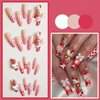 French Tips Press on Nails Long Coffin- 24 Pcs Cute Fake Nails with Charms Acrylic Glue on Nails French Bow False Nails Full Cover Stick on Nails for Women and Girls Manicure Decorations