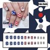 BMKKOT Patriotic Press on Nails Short Fake Nails Independence Day Stars Artificial Glue on Nails Red White Stripes Square False Nails Glitter Fireworks Acrylic Nails for Women 4th of July Manicure