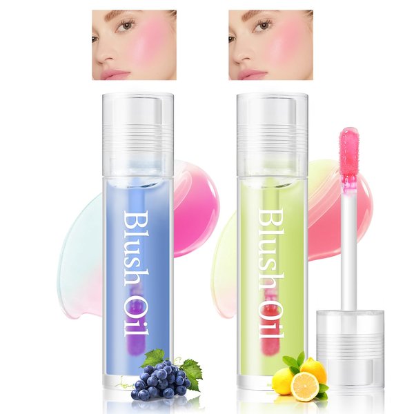 HOSAILY 2 Colors Color Changing Blush Oil, Clear Blush PH Temperature Reacts Color Changing Blush Stick for Cheek and Lip Tint, Lightweight Magic Blusher Multi-Use Lip Gloss Blush Makeup (03+04)