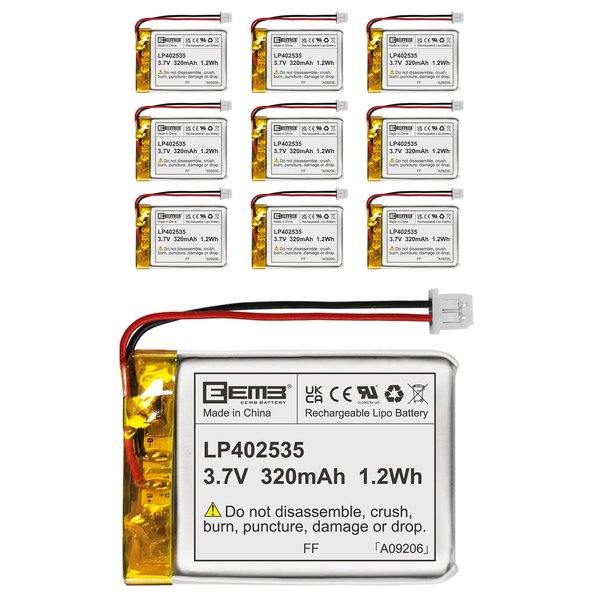 EEMB 10PACK Lithium Polymer Battery 3.7V 320mAh 402535 Lipo Rechargeable Battery Pack with Wire Molex Connector for Speaker and Wireless Device- Confirm Device & Connector Polarity Before Purchase