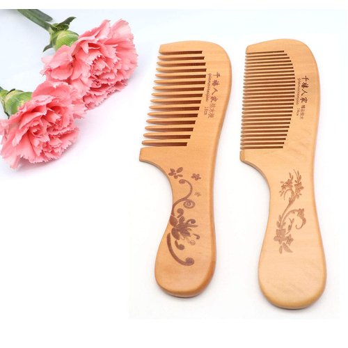 Handmade Wooden Hair Comb for Curly Wide Toothed Wooden Comb, anti-Static and Barrier-free Hand Brushing Beard, hair, Suitable for Women, Male Static Natural Wood (2PCS handle)