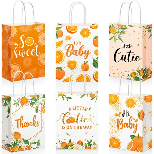18 Pieces Little Cutie Party Treat Bags, Hey Cutie Goody Gift Bags with Handles Orange Theme Party Favor Candy Bags Little Cutie Baby Shower Decorations Tangerine Birthday Party Summer Party Supplies