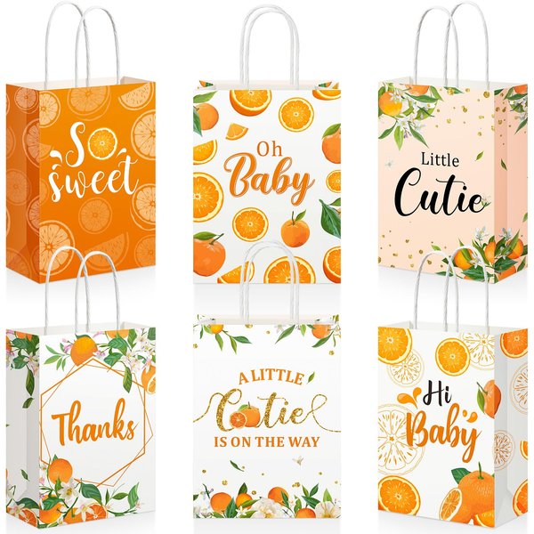 18 Pieces Little Cutie Party Treat Bags, Hey Cutie Goody Gift Bags with Handles Orange Theme Party Favor Candy Bags Little Cutie Baby Shower Decorations Tangerine Birthday Party Summer Party Supplies