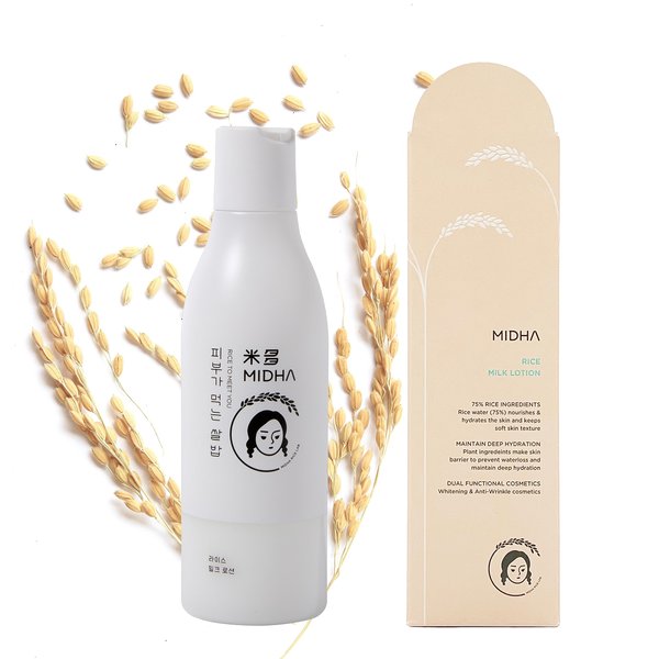 MIDHA Rice Milk Face Lotion - Skin Moisturizer for All Skin Types, Vegan, Unscented, 6.7 Fl Oz