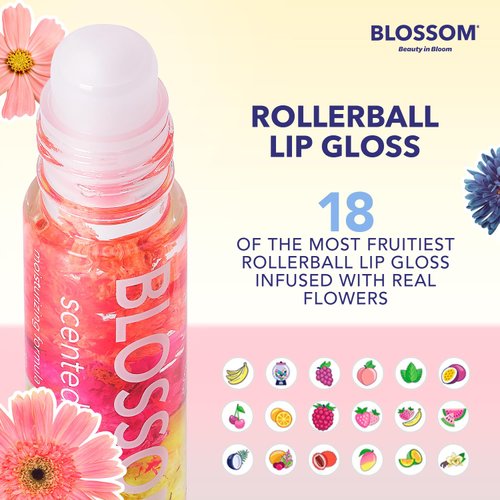 Blossom Scented Roll on Lip Gloss, Infused with Real Flowers, Made in USA, 0.20 fl. oz./5.9ml, Mango