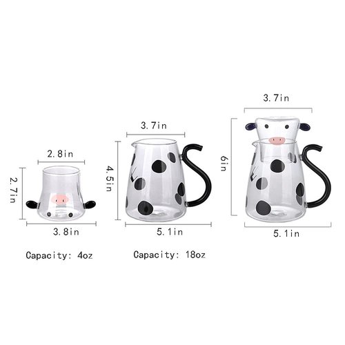 RockTrend Cartoon Cow Clear Glass Bedside Night Water Carafe Set with Tumbler, Pitcher And Cup Night Set