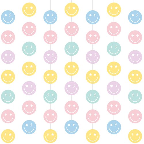 Cindeer 8 Pieces Pastel Party Decorations Pastel Smile Face Garlands Pastel Blue Hanging Banner Smile Paper Cutouts for Girls Boys Baby Shower Wedding Pastel Birthday Party Decor Supplies