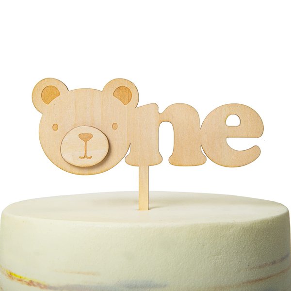 Bear One Wood Cake Topper, Woodland Theme First Birthday, Bear One Birthday Decoration, Animal Theme Wood Cake Topper, Baby'S First Birthday, Boys Girls First Birthday Party Decorations Supplies