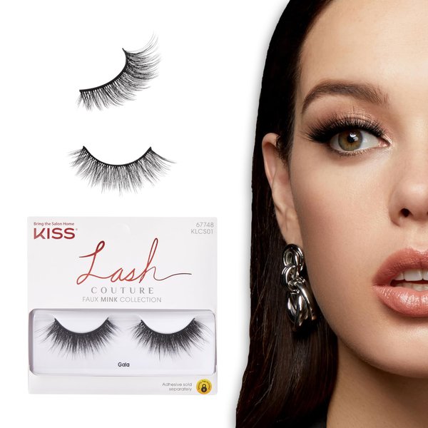 KISS Lash Couture, False Eyelashes, 'Gala', 12 mm, Includes 1 Pair Of Lashes, Contact Lens Friendly, Easy to Apply, Reusable Strip Lashes, Adhesive Sold Separately