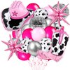 Hungdao 23 Pcs Cowgirl Theme Party Balloons Set Cow Print Balloon Cowgirl Hat Boot Balloon Pink Silver Balloon Star Balloons Ribbon for Western Theme Party Decorations Retro Horse Rodeo Party Supplies