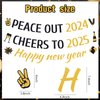 Hokinaa Happy New Year Banner - 3Pcs Peace Out 2024 Eve Party Supplies Gold Glitter Cheers to 2025 Sign Champagne Hanging Decor for Home Indoor Outdoor Wall Decoration Holiday Winter Party Decorations