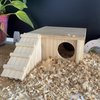Hamster Wooden House with Ladder Small Animal Hideout Activity Platform Exercise Climbing Hut Natural Living Wooden Room for Hamster Gerbil Guinea Pig Mice