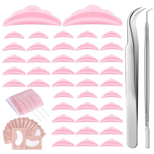 Eye Lash Lift Kit, MORGLES 50pcs Lash Lift Rods Silicone Eyelash Pads, 1pcs Eyelash Separator Tool, 60pcs Eye Pads Lash Extensions, Curved Lash Tweezer for Eyelash Extensions, 50pcs Micro Cotton Swabs