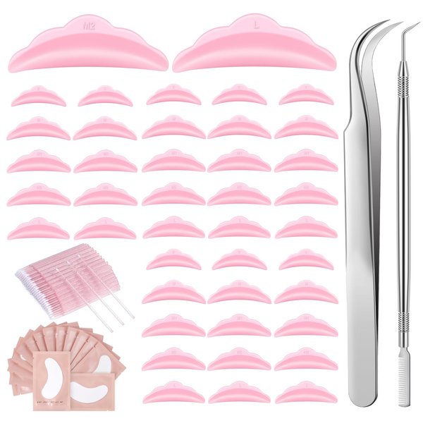 Eye Lash Lift Kit, MORGLES 50pcs Lash Lift Rods Silicone Eyelash Pads, 1pcs Eyelash Separator Tool, 60pcs Eye Pads Lash Extensions, Curved Lash Tweezer for Eyelash Extensions, 50pcs Micro Cotton Swabs
