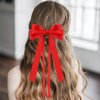 2PCS Silky Satin Hair Bows Ribbon Hair Clips, Satin Bow Hair Clip With Long Tail Ribbon Bowknot Hair Barrettes, Ponytail Holder Hair Accessories Alligator Clips Hair for Women Girls (Red)