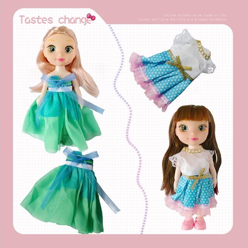 JING SHOW BUSSINESS 5 Sets Doll Clothes for 6 inch Doll ，Include 5 Pieces Girl Small Dolls, 5 Sets Handmade Doll Clothes and 5 Pairs of Doll Shoes