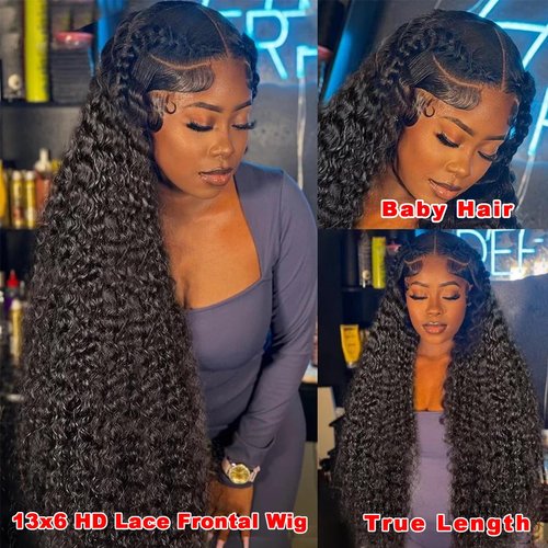 HINOEI 13x6 Water Wave Lace Front Wigs Human Hair Pre Plucked 180 Density HD Lace Frontal Wigs Human Hair 12A Wet and Wavy Curly Wig Human Hair for Black Women Pre Bleached Invisible Knots 26 inch