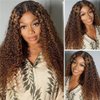 Sunber 12A Ombre Brown Curly Human Hair 3 Bundles 100% Brazilian Virgin Jerry Curly Human Hair Extensions Brown Highlight Weaves Piano Color (12 14 16) Inch Two Tone FB30 Brown Color