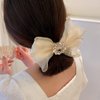 Wiwpar Bow Hair Clips for Women Gauze Bow Hair Clip Rhinestone Bow Barrettes for Women Girls (Ivory)