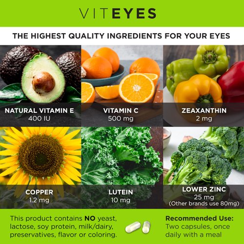 Viteyes AREDS 2 Eye Vitamins, Classic Macular Support, Allergen Free Capsules, with Natural Vitamin E, Vitamin C, Zinc, Copper, Lutein & Zeaxanthin, Eye Doctor Trusted, Manufactured in The USA, 60 Ct