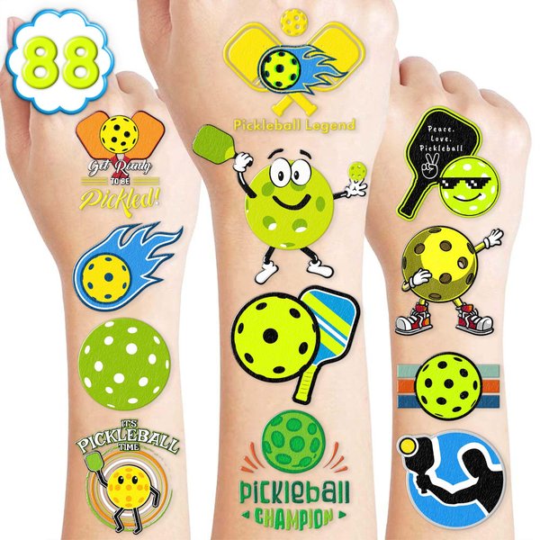 88PCS Temporary Tattoo Pickleball Ball Stickers Sports Themed Birthday Party Decorations Supplies Favors Decor Cute Gifts for Kids Girls Boys School Prizes Rewards