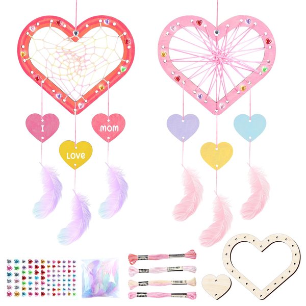 8Pack Dream Catcher Craft Kit for Kids Paint You Own Love Heart Wooden Dream Catcher Wooden Art and Craft Heart Cutous Unfinished Dream Catcher Wood Dream for Party Classroom Art Activity Project