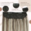 Fshine Invisible Wire Hair Extensions Real Human Hair Ash Brown Highlighted Platinum Blonde Remy Hair Wire Invisible Wire Hairpiece One Piece Hair Extensions Clip in Human Hair 14 Inch 70g
