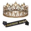 SWEETV Birthday King Crown and Sash, Royal Gold King Crown for Men Party Decoration Prom Birthday Gifts for Men King Pageant Crown, Gold