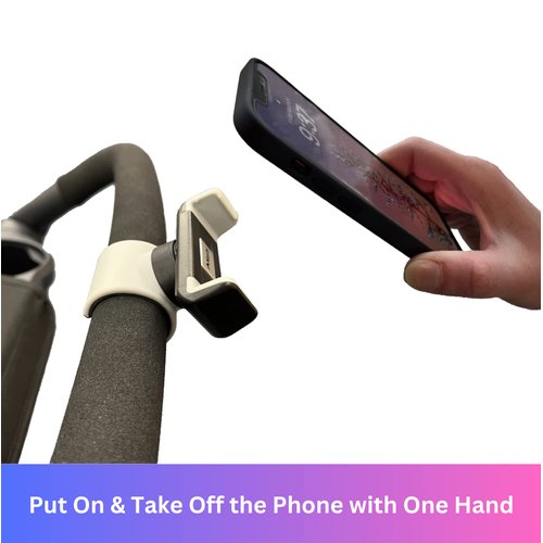 Maxby Stroller Phone Holder, Shopping Cart Phone Holder - Stable & Secure Fit on Handlebars - One-Hand Operation to Put On/Take Off Phone - 360 Degree Rotation - for All Phone Types
