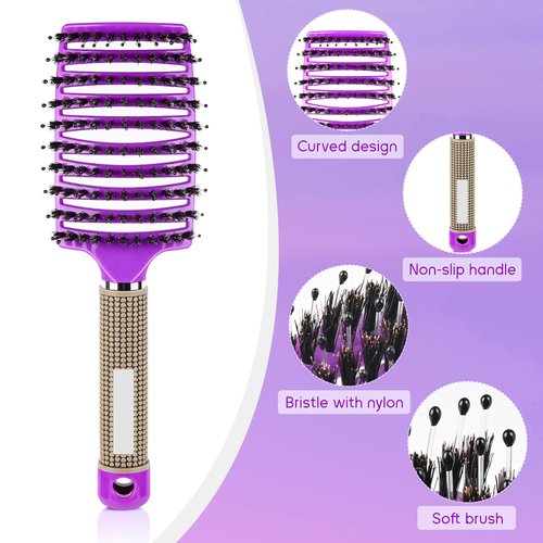 KINGMING Wet Hair Brush Detangling Brush for Wet & Dry, 2 Pack (Pink+Purple), Curved Vented Brushes for Women Kids, Detangler for All Hair Types