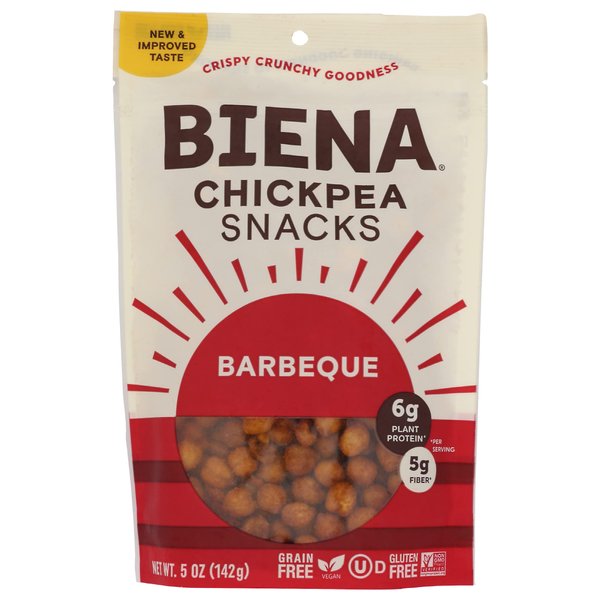 BIENA Chickpea Snacks - Crunchy Roasted Chickpeas - High Fiber Vegan Protein Snacks for Adults and Kids - 5 Ounce Individual Pack - Barbecue