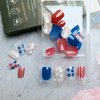 24Pcs Short Petite Press on Nails Blue Red 4th of July Fake Nails Independence Day Star Full Cover Glue on Nails Square Glitter Nail Designs Patriotic False Nails for Acrylic Nail Kit Decorations